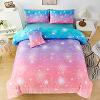 PERFEMET Purple Mermaid Comforter Set Twin 6 Pieces Rainbow Glitter Girls Bedding Set Colorful Ombre Bed in A Bag for Kids Teens Adults (Purple Pink, Twin Size)