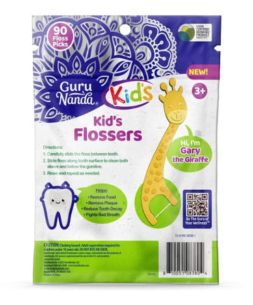 GuruNanda Dental Floss Picks for Kids, Extra-Long Giraffe-Shaped Picks with Fluoride, Anti-Slip & Shred-Resistant Design & Eco-Friendly Handle & Berry Flavor, Ideal for Ages 3+, 90 Count (Pack of 1)