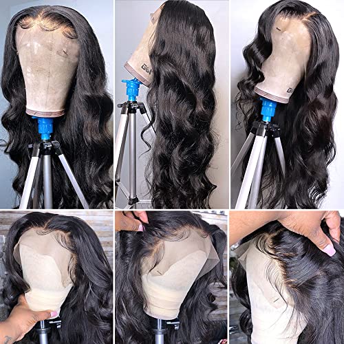 Lace Front Wigs Human Hair 22 Inch 13x4 Transparent Lace Frontal Wigs Human Hair 180% Density Body Wave Human Hair Wigs for Women Pre Plucked with Baby Hair Lace Frontal Wig Natural Black Human Hair