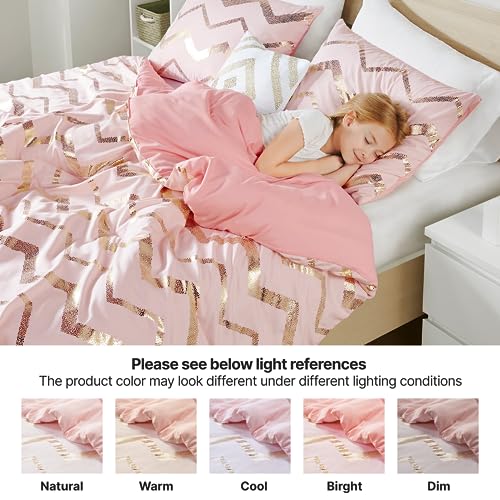 Codi Twin Comforter Set for Girls - Cute Pink Bedding Sets for Twin Size Bed - 3 Piece Set for Teen Girl - Includes 1 Rose Gold Comforter, 1 Decorative Pillow, 2 Pillow Cases - All Seasons Warm