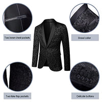 LiveZou Men's Floral Dinner Party Prom Wedding Stylish Tuxedo Coat Suit, Black-2 Piece, Large