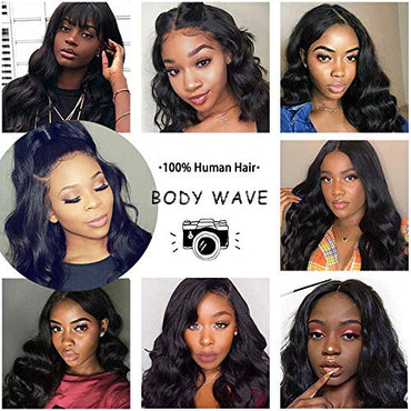 Foreverlove Body Wave Lace Front Wigs Human Hair Pre Plucked with Baby Hair 180% Density 10A Grade Unprocessed Brazilian Virgin Human Hair 13x4 Transparent Lace Wigs for Women (12 Inch)