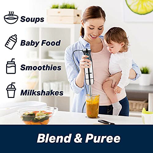 5 Core 5-in-1 Immersion Hand Blender, Powerful 500W Motor, 8 Speed Settings, BPA-Free Milk Frother, Smoothies, Egg Whisk, Puree Infant Food, Sauces & Soups