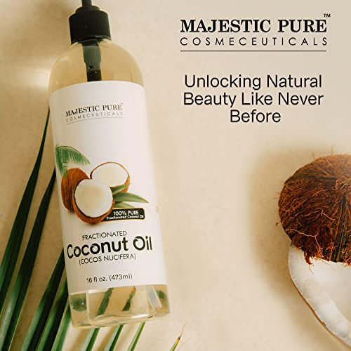 Majestic Pure Fractionated Coconut Oil - Relaxing Massage Oil, Liquid Carrier for Diluting Essential Oils Skin, Lip, Body & Hair Moisturizer Softener 16 fl oz Set of 2