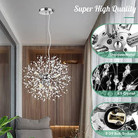 Modern Crystal Chandeliers Firework, Semi Flush Mount Ceiling Light Fixtures, 8-Light Chrome Dandelion Chandelier, Stainless Steel Pendant Light for Bedroom Foyer Hallway Entryway Kitchen, G9 Socket