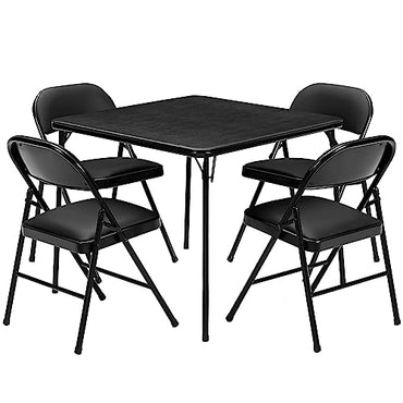 VECELO Portable Folding Card Table Square and Chair Sets with Collapsible Legs & Vinyl Upholstery (5 PCS), Metal, Black