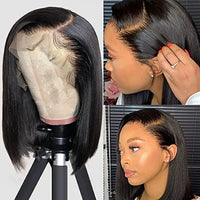 hersmile Straight Bob Wigs Human Hair Wigs For Black Women 13x4 Straight Lace Front Wigs Human Hair Lace Front Wigs Pre Plucked HD Lace Frontal Wigs 180% Density Short Bob Wigs Natural Color 10 inch