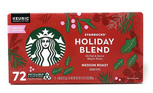 Starbucks Medium Roast Holiday Blend Ground Coffee K-Cups, 72 Count
