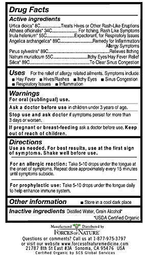 Forces of Nature - Natural Organic Allergy Maximum Strength Medicine (10ml) Non Drowsy, Non Addictive, Non GMO -Fight Indoor, Outdoor Allergies, Sneezing, Runny Nose, Itchy Eyes, Throat and Nose