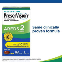 PreserVision AREDS 2 Eye Vitamin & Mineral Supplement, Contains Lutein, Vitamin C, Zeaxanthin, Zinc & Vitamin E, 120 Softgels (Packaging May Vary)