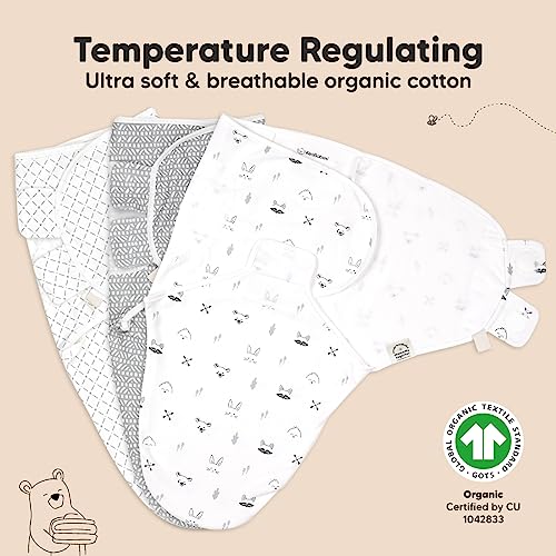 KeaBabies 3-Pack Organic Baby Swaddle Sleep Sacks - Newborn Swaddle Sack, Ergonomic Baby Swaddles 0-3 Months, Swaddles for Newborns, Baby Sleep Sack,Baby Swaddle Blanket Wrap,Baby Essentials (Nordic)