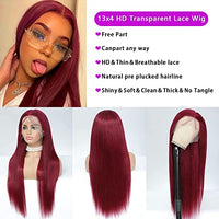 Samrabeauty 99j Burgundy Straight Lace Front Wigs Human Hair 99J 13X4 HD Transparent Lace Frontal Wigs 180% Density Glueless Pre Plucked with Baby Hair Wigs for Women