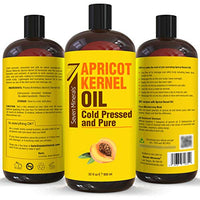 Pure Cold Pressed Apricot Kernel Oil - Big 32 fl oz Bottle - Non-GMO, Hexane Free, Natural & Lightweight Moisturizer for All Skin Types - Perfect Carrier Oil for Massage Therapy and Aromatherapy