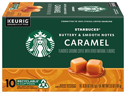 Starbucks Flavored Coffee K-Cup Pods, Caramel Flavored Coffee, Made without Artificial Flavors, Keurig Genuine K-Cup Pods, 10 CT K-Cups/Box (Pack of 1 Box)