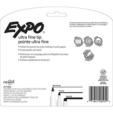 EXPO Low Odor Dry Erase Markers, Ultra-Fine Tip, Assorted Colors, 8 Count