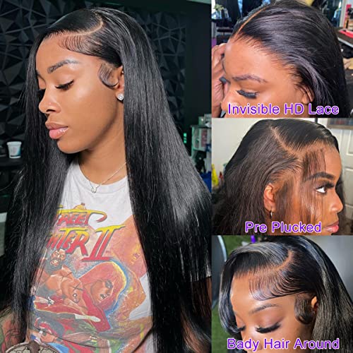 24 Inch 13x4 HD Straight Lace Front Wigs Human Hair Pre Plucked Lace Front Wigs Human Hair 9A Straight Frontal Wigs Human Hair Glueless Lace Frontal Wigs 150% Density Human Hair Lace Front Wigs