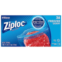 Ziploc Freezer Bags with New Grip 'n Seal Technology, Easy Open Tabs, Quart, 38 Count