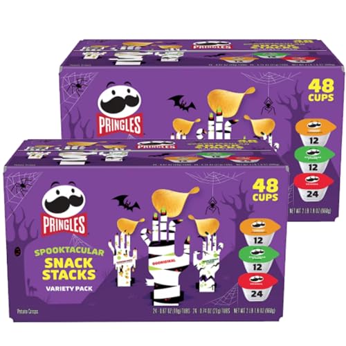 Pringle Halloween Snack Stacks Variety Pack - included Original, Sour Cream n Onion, and Cheddar Cheese - (48 pk, 2 Pack) in our Grocerama Box