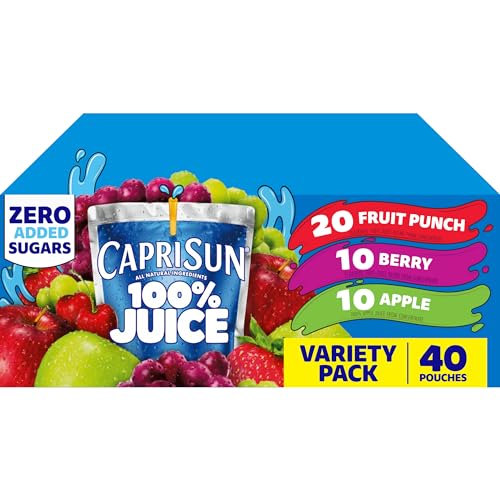 Capri Sun 100% Fruit Punch, Berry & Apple Juice Variety Pack Ready-to-Drink Juice (40 Pouches, 4 Boxes of 10)