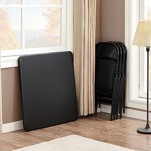 VECELO Portable Folding Card Table Square and Chair Sets with Collapsible Legs & Vinyl Upholstery (5 PCS), Metal, Black