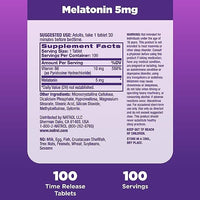 Natrol Time-Release Melatonin 5 mg, Dietary Supplement for Restful Sleep , 100 Tablets, 100 Day Supply