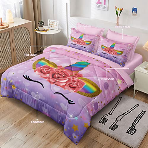 SIRDO Twin Bedding Sets for Girls Purple Pink Unicorn Bed Comforter Se Mega Mart Center