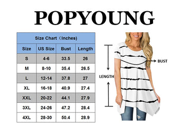 POPYOUNG Womens Summer Short Sleeve Tunic Tops Casual Swing Blouse Shirt XL, Stripe Black