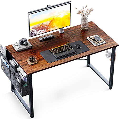 ODK Study Computer Desk 40 inch Home Office Writing Small Desk, Modern Simple Style PC Table with Storage Bag and Headphone Hook, Deep Brown