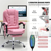 ONPNO Reclining Office Chair with Massage, Ergonomic w/Foot Rest, PU Leather Executive Computer w/Heated, Padded Armrest, High Back Swivel Recliner for Home Study (Pink), 18D x 26W 45H in (898)