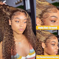 13x6 Highlight Ombre Lace Front Wigs Human Hair 200% Density Curly Wave Honey Blonde 4/27 HD Lace Frontal Wig for Black Women 26 Inch Deep Wave Lace Front Human Hair Wig Pre Plucked with Baby Hair