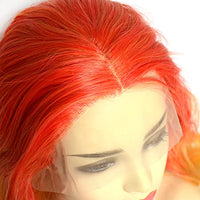 BLUPLE Red Orange Lace Front Wigs Ombre Yellow Mixed Color Long Natural Wavy Half Hand Tied Synthetic Hair Replacement Wigs 24 Inch for Women Party Show