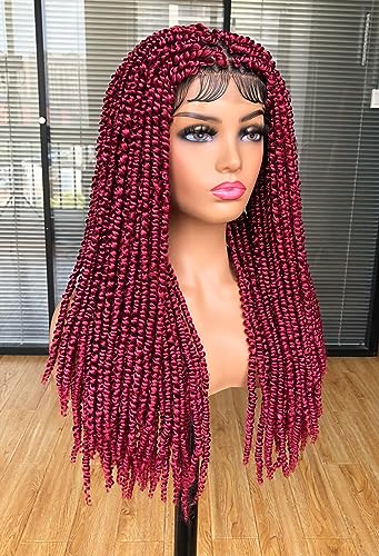 Annivia Passion Twist braided Wigs for Black Women Full Lace knotless braided wigs With Baby Hair Passion Twist Water Wave Crochet Hair Premium Synthetic Lace Faux Locs Braiding Wig 22Inch