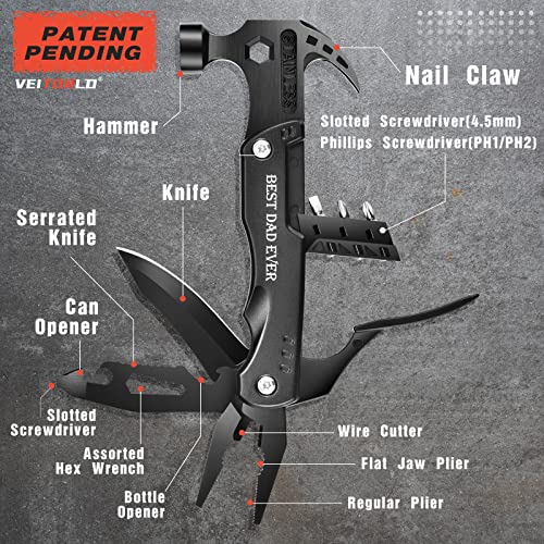 VEITORLD Dad Gifts for Christmas, Gifts for Dad Who Wants Nothing, Stocking Stuffers for Dad Men, Best Dad Ever Gifts from Daughter Son Kids, All in One Survival Tools Hammer Multitool, Cool Gadgets