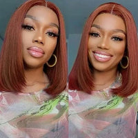 Beauty Forever Pre Cut Put on and Go Auburn Reddish Brown Bob Wigs 6x4.75 Lace Closure Wigs, 10A Grade Air Wig With Breathable Cap Upgrade Reddish Brown Color Wigs 10 Inch 33B#