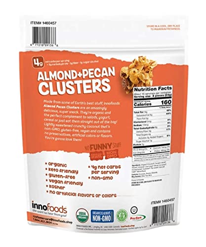 Organic Almond Pecan Clusters Inno Foods Bundle - Pack of 2 Bags - 32 oz Total - Gluten Free, Non GMO, Keto Friendly, and Vegan Friendly - Comes with Stone Cove Fridge Magnet