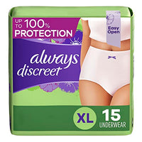 Always Discreet Adult Incontinence & Postpartum Underwear For Women, Classic Cut, Size X-Large, Maximum Absorbency, Disposable, 15 Count (Pack of 1)