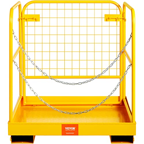 BestEquip Forklift Safety Cage, 1200lbs Capacity Forklift Man Basket, 36'' x 36'' Foldable Forklift Work Platform for 1-2 People with Double-Chain Guardrail & Drain Hole, Perfect for Aerial Work