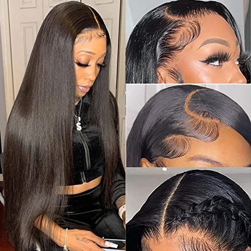 TTSMINS Straight Lace Front Wigs Human Hair 13x6 Lace Frontal Wigs for Women 180 Density HD Glueless Lace Front Wigs Human Hair Pre Plucked with Baby Hair Natural Black Color 20 Inch