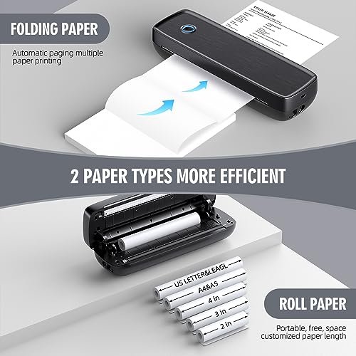 Aixiqee Portable-Wireless-Printer, Thermal-Bluetooth-Printer for Travel, Impact POS Printer Support 8.5" X 11" US Letter&Legal, A4&A5 Thermal Paper, Compatible with Android and iOS Phone&Laptop