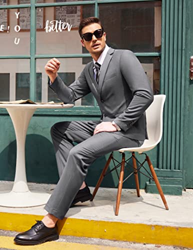 COOFANDY Men's 2 Piece Suits Slim Fit 2 Button Dress Suits Tuxedo Jacket Blazer Suit for Wedding Dinner Prom Grey