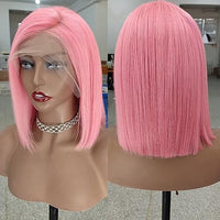 STERGT Pink Wig Human Hair 13X4 lace front Bob Wig Human Hair High Density Brazilian Virgin Hair Pre Plucked With Baby Hair Short Bob Wigs Human Hair Frontal Lace Wigs for Women (12 inch)