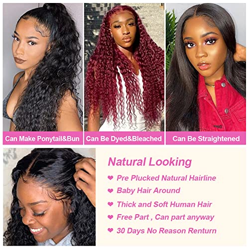 Curly Lace Front Wig Human Hair 13x4 Deep Wave Frontal Wigs for Women Wet and Wavy 180% Density HD Lace Front Wigs Human Hair Pre Plucked with Baby Hair Natural Hairline(20inch, 13x4 deep wave wig)