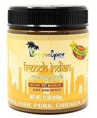 REGGAE SPICE French Indian Curry Jerk Seasoning Authentic Wet Rub Marinade Sauce Made with Jamaican Spices - Perfect for Beef, Pork, Chicken, Seafood, and Vegetables - 11 OZ, Hot and Spicy