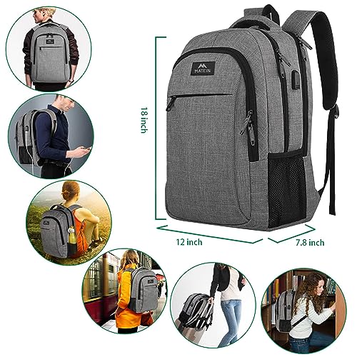 Matein Travel Laptop Backpack, Business Anti Theft Slim Durable Laptops Backpack with USB Charging Port, Water Resistant College School Computer Bag Gifts for Men & Women Fits 15.6 Inch Notebook, Grey