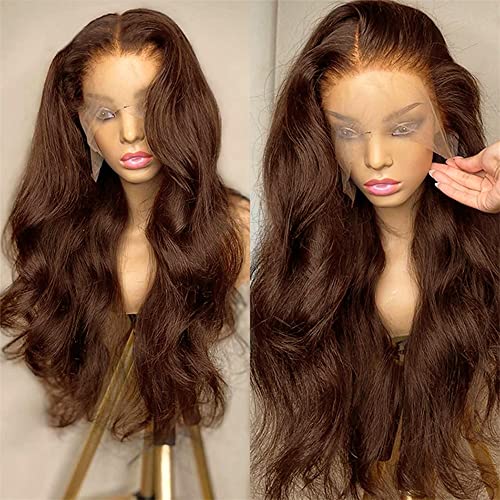 ALIGEGOUS Beaurocks Chocolate Brown 13x4 Lace Front Wigs Human Hair 30 Inch Brazilian Lace Frontal Wig for Black Women Body Wave Lace Front Wigs Human Hair Pre Plucked with Baby Hair 180 Density