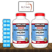 Kirkland Signature Extra Strength Glucosamine Extra Strength HCl with MSM, 375 Tablets Pack 2 Bundle with Weekly Pill Planner + LLJ Corp Sticker.