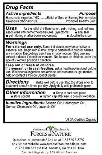 Forces of Nature – Natural, Organic Fissure Care (11ml) Non GMO, Soothe and Relieve Burning, Throbbing, Stinging, Itchy, Bleeding Tissue Caused by Fissures or Hemorrhoids (Packaging May Vary)