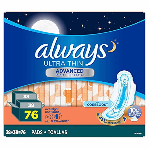 Always Ultra Panty Liners Thin Advanced with Flexi Wings with Coreboost 10 Hours Leak Protection Larger Back 76 Count