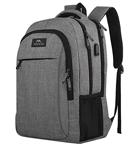 Matein Travel Laptop Backpack, Business Anti Theft Slim Durable Laptops Backpack with USB Charging Port, Water Resistant College School Computer Bag Gifts for Men & Women Fits 15.6 Inch Notebook, Grey