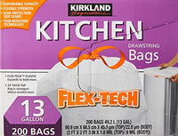 Kirkland Signature Drawstring Kitchen Trash Bags - 13 Gallon - 200 Count